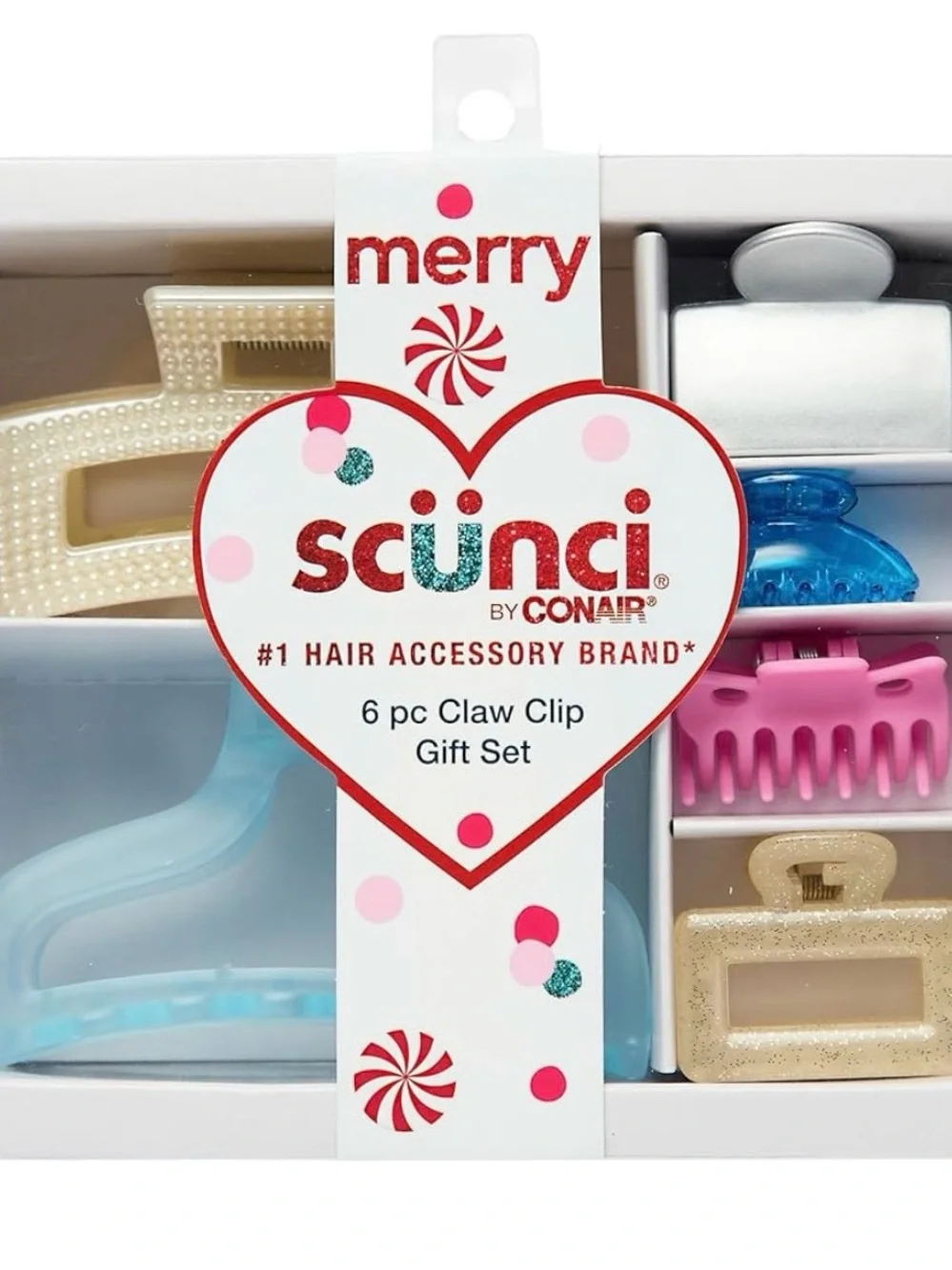 Scunci by Conair 6-Piece Claw Clip Gift Set - Pastel Blue, Pink & Gold